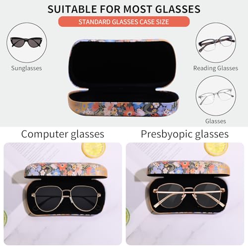 PERFECTSIGHT Sunglasses Case, Large Hard Shell Glasses Case, Cute PU Leather Protective Eyeglasses Case for Women Men - color: Orange Cat