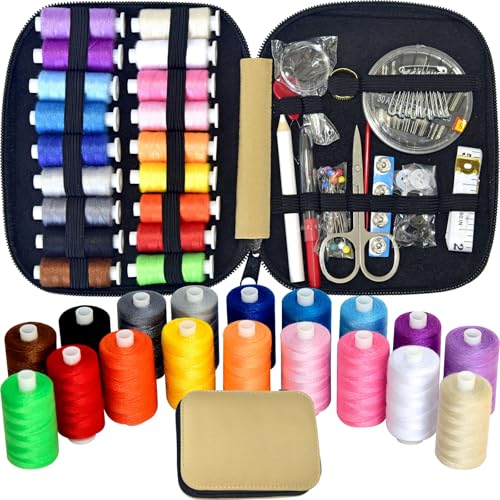 Sewing Kit with Case Portable Sewing Supplies for Home Traveler, Adults, Beginner, Emergency, Contains 18 Sewing Thread, Scissors, Needles, Measure etc,Very Light Tan - color: Very Light Tan, size: 1 Pack