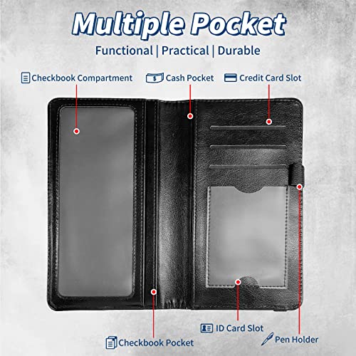 Checkbook Covers for Personal Checkbook Duplicate Checks RFID Blocking Checkbook Cover for Women Men with Elastic Strap Card Slots Pen Holder - Mountains - color: Mountains