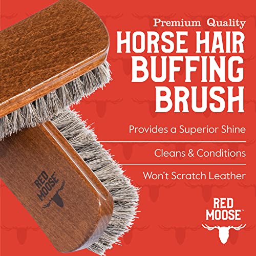 Horsehair Shoe Brush - Shoe Polish Brush for Leather, Boots, Shine - Red Moose | Soft Horsehair Bristles for Gentle Polishing - Ideal For Leather Shoes & Boots - Enhances Shine and Removes Dust