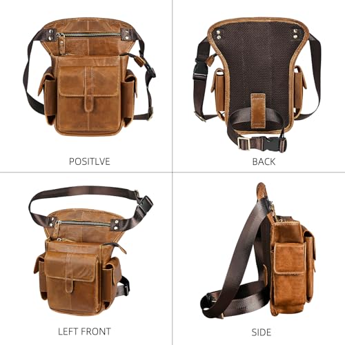 Water Resistant Canvas + Leather Motorcycle Travel Fanny Waist Pack Drop Thigh Leg Bag Pouch For Men Women FB913-5 - color: Coffee 2