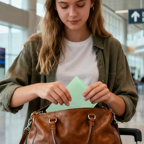 Passport Holder Cover, ACdream Protective Premium Leather RFID Blocking Wallet Travel Case for Passport/Credit Card/Air Ticket, - color: **Agave Green