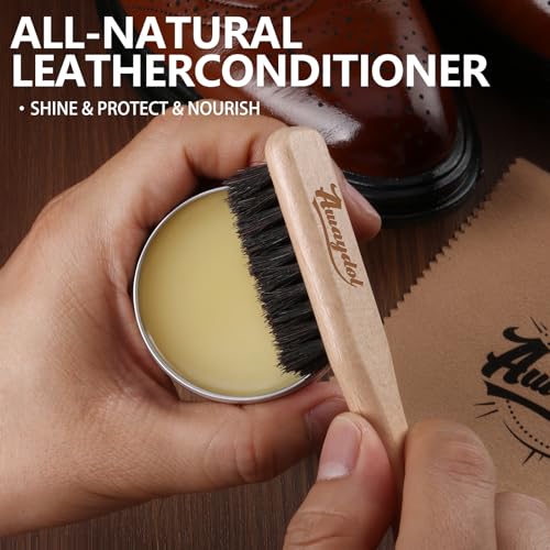 12 PCS Shoe Polish Kit - Horsehair Brushes, Black Brown Neutral Polish,Mink Oil Conditioner for Shoes,Polishing Cloth, Leather Boots Shine Care Kit ﻿Gift for Men Cowboy Husband Dad