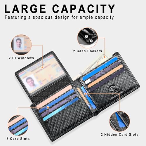 Travelambo Genuine Leather Wallet for Men with Gift Box - Handmade Bifold Stylish - Mens Wallets Rfid Blocking with 2 ID Windows - color: Weaved Black