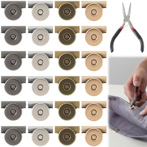 FDKYOEK 24 Pairs 14mm Magnetic Snaps for Purses and Totes, No-Sewing Magnetic Closures for Purses with Install Tool, Metal Seamless Magnet Buttons for Bags, Clothing, DIY Crafts, 4 Colors - size: 24 Pairs