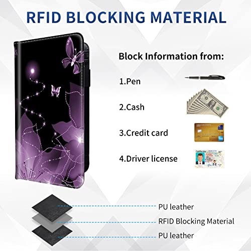 DEGDFSGR Checkbook Cover - Premium Leather Standard Duplicate Register Check Card Book Holder Wallet with RFID Blocking Function for Girl Men Women, Purple Flower - color: Purple Flower