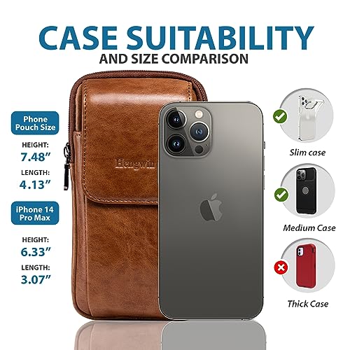 Genuine Leather Phone Holster for Belt Men, Belt Clip Wallet Case Fit for iPhone 16/15/14/13/12 Pro Max, Samsung Galaxy S25 Ultra Belt Pouch, Travel Crossbody Cell Phone Purse Belt Bag (Brown) - color: Brown