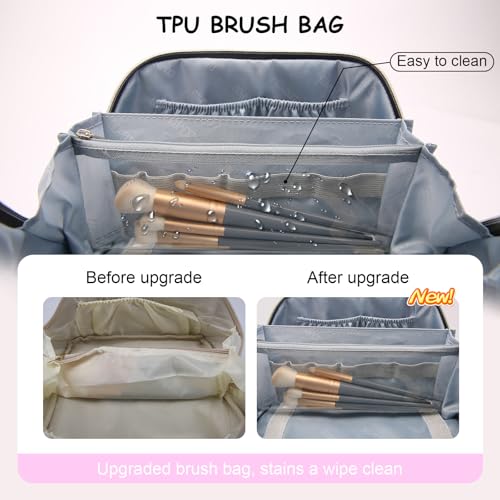 BOYATU Travel Makeup Bags Cosmetic Organizer Bag: 3 Pcs Set Large Capacity Make up Bag with Compartments - Waterproof Leather Toiletry Bags with Handle for Women (B-Red) - color: B-Red