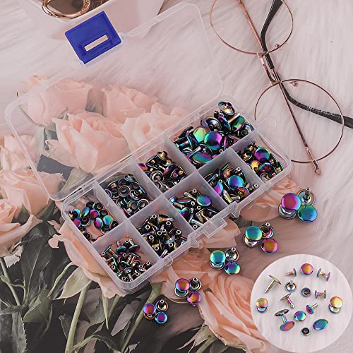 Rainbow Tubular Double Cap Rivets,7/8/9/10/12mm Rivets,Each Size 20pcs | Rainbow,Tubular Double Cap Rivets,7/8/9/10/12mm,Round Rapid Rivet for Purse Handbags Shoes Belt Leather Craft,Each Size 20pcs - color: Each Size 20pcs