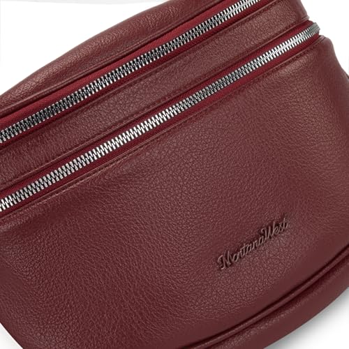 Montana West Crossbody Bum Bag for Women, Soft PU Leather Double Zip Purse - color: Burgundy