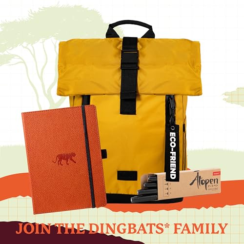 Dingbats* Wildlife Lined Writing Journal Notebook A5 - Vegan Leather Hardcover - Ideal for Work, Travel - Pocket, Elastic Closure, & Bookmark - color: Orange Tiger, style: Lined