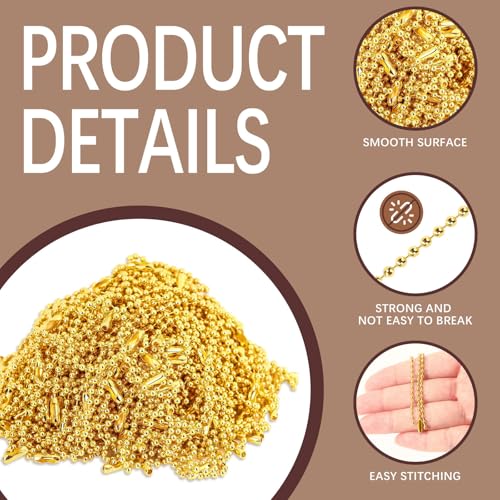 300 Pcs Gold Ball Chain Bulk,Metal Bead Chain,Keychain Chains,Gold Nickel Plated Metal 3.9" Long 2.4mm Ball Bead Chains,for Hanging Christmas Decoration - color: 300 pcs Gold Ball Chain Necklace 3.9 in