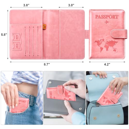 Eoehro Passport Holder for Travel Essentials, Passport Wallet Cover Case for Travel Must Haves Accessories,Passport Book Holders for Women and Men(Bright Pink) - color: Bright Pink, style: Magnetic Clasp