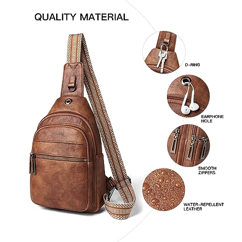 LATMAP 7L Sling Bag For Women Faux Leather Anti Theft Small Casual Daypack Backpack Fanny Pack Crossbody Chest Bags Purse Waterproof Brown - color: Brown