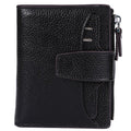 Women's RFID Blocking Leather Small Compact Bi-fold Zipper Pocket Wallet Card Case Purse with id Window - color: Lichee Black