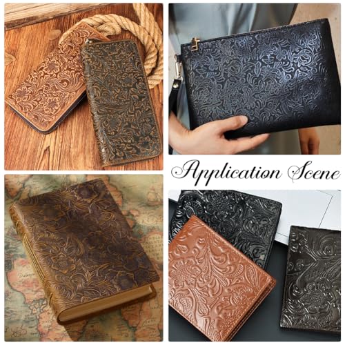 4Pcs Embossed Texture Faux Leather Sheet Fabric Geometric Bump Pattern Printed Synthetic Retro Leatherette Packaging Material for Handmade DIY Bows Wallet Sewing Earring 12.95 x 7.8 Inch