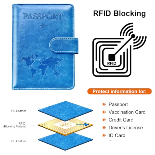 Eoehro Passport Holder for Travel Essentials, Passport Wallet Cover Case for Travel Must Haves Accessories,Passport Book Holders for Women and Men(blue) - color: blue, style: Magnetic Clasp