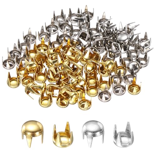 HARFINGTON 80pcs Round Dome Rivets 3.5mm Copper 4 Claw Rivet Metal Spike Studs Spots Punk Rock for Leather Craft Clothes Belt Bag Shoes Bracelet Accessories, Silver/Gold - color: Silver/Gold, size: 3.5mm