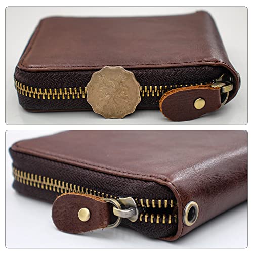 boshiho Genuine Leather Bifold Chain Wallet for Men RFID Blocking - color: Coffee 02