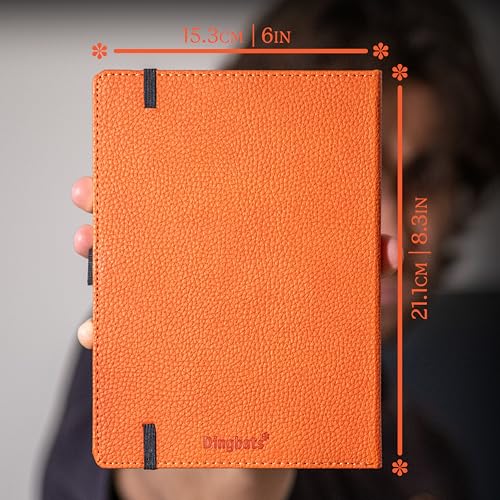 Dingbats* Wildlife Lined Writing Journal Notebook A5 - Vegan Leather Hardcover - Ideal for Work, Travel - Pocket, Elastic Closure, & Bookmark - color: Orange Tiger, style: Lined