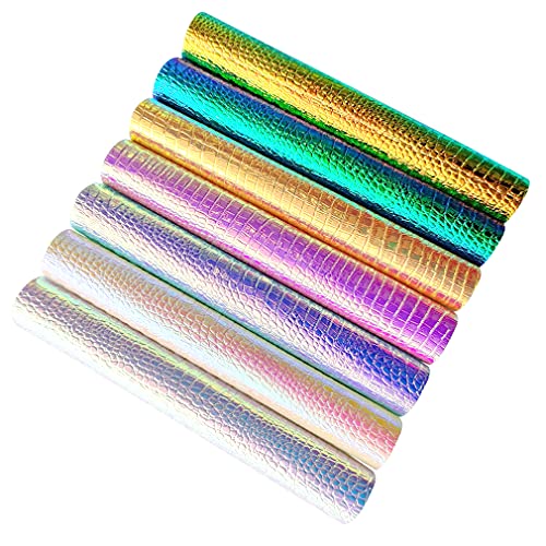 7 Pack Metallic Iridescent Faux Leather Sheets Embossed Crocodile Grain Animal Elements Textured Bright Colour A4 Bump PU Faux Leather for Earrings Hair Bows Making and DIY Projects