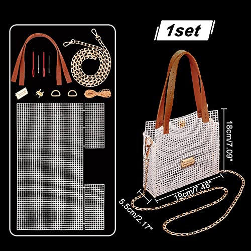 WADORN DIY Knitting Crochet Bags Kit, Hand-Knit Woven Bag Making Kit Mesh Plastic Canvas Sheets for Embroidery Cross Stitch DIY Shoulder Bag Making Accessories Handbag Crafting Yarn Weaving Kit, Brown - color: Brown