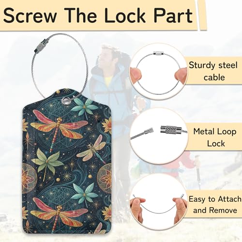 3 PCS Dragonfly Luggage Tags,Fantasy Dragonfly Suitcase Tags Privacy Cover ID Label with Stainless Steel Loop and Address Card for Travel Bag Suitcase - color: Fantasy Dragonfly
