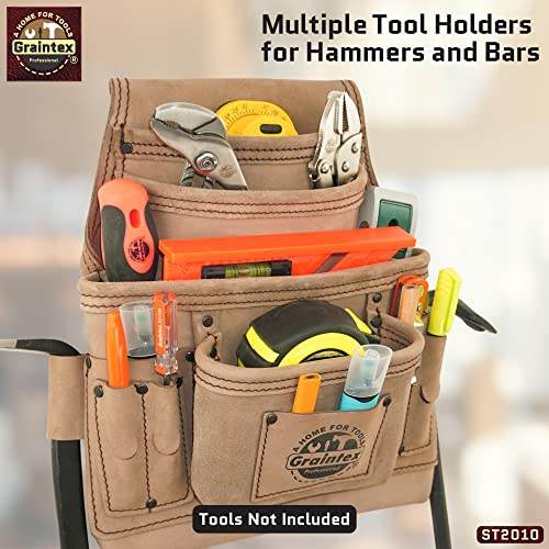 Graintex ST2010 10 Pocket Nail & Tool Pouch Top Grain Leather for Framers, Constructors, Electricians, Plumbers, Handyman