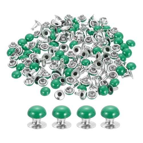 uxcell 100Set Leather Rivets Studs, 6mm/0.2" Purse Handbag Feet Mushroom Dome Round Metal Rivets Studs Screw Back for Leather Craft DIY Bag, Green - color: Green, size: 6mm