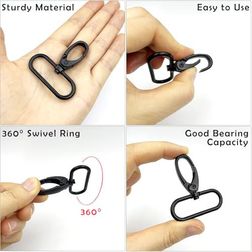 15Pcs 1.5 Inch Metal Lobster Clasps Claw Push Gate Black Swivel Snap Hooks