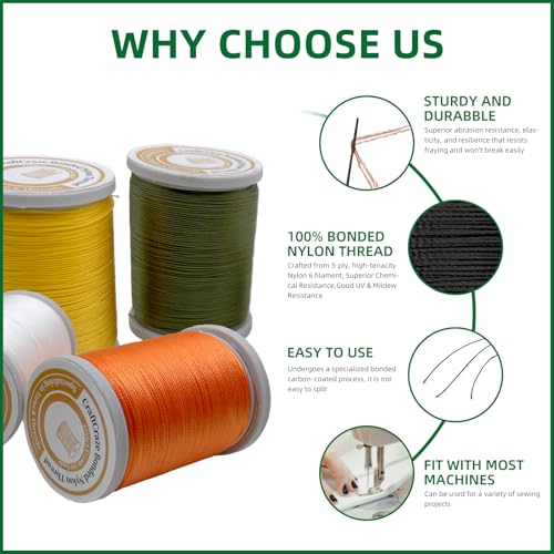Bonded Nylon Thread Heavy Duty Sewing Thread Size #40 Tex75 Threads for Sewing Leather, Canvas, Shoes, Outdoor Upholstery Threads 2-Pack (350Yards Each)(Black+White) - color: Black+White