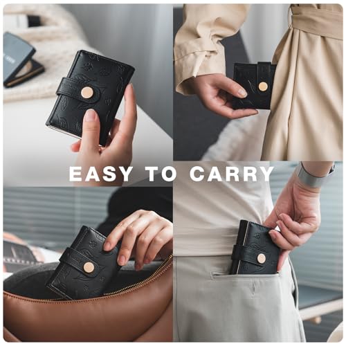 Vulkitty Small Wallet for Women, Trifold Leather Cute Womens Wallet with ID Window, RFID Blocking Security Ladies Wallet, Ultra Slim Compact Card Holder, Stylish Thin Women's Wallet, Black - color: Black