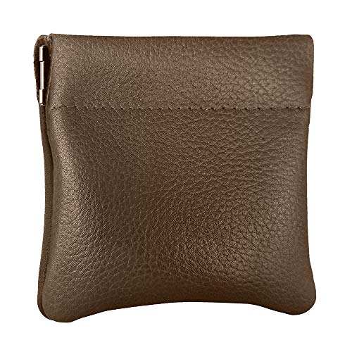 Genuine Leather Squeeze Coin Purse, Coin Pouch Made IN U.S.A. Change Holder For Men/Woman Size 3.5 X 3.5 - color: olive