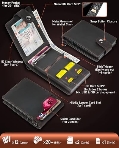 LIUGX Mens Wallet Set with Keychain, Slim Bifold Leather, 20 Cash, 12 Card - color: Crazy Horse Mocha Brown