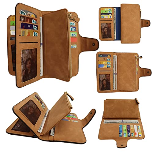 Womens Long Leather Wallet, RFID Blocking Leather Pocket Wallet Ladies Mini Purse with ID Window - color: Long-coffee