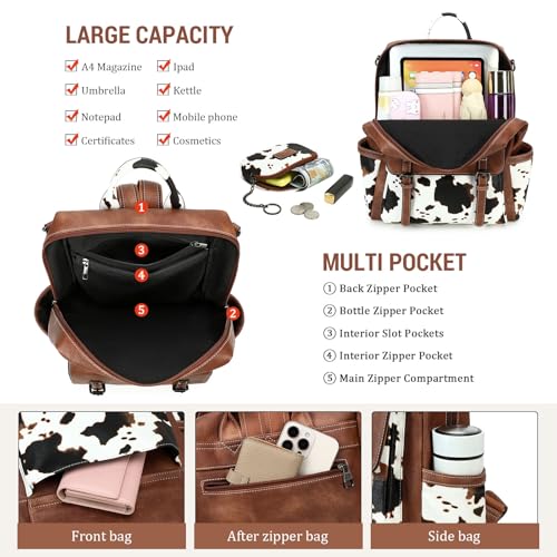 AGLOD Backpack Purse for Women PU Leather Back Packs Designer Ladies Shoulder Bag Fashion Faux Work Travel Handbags - color: Cow Brown