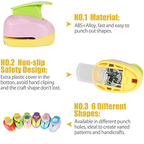 6 Pcs Colorful Craft Hole Punch with 10 Glitter Cardstock Papers, Decorative Scrapbook Paper Puncher Set, Different Shape Paper Hole Puncher Set for Office Supplies (6 Pcs- Different Shapes) - color: 6 Pcs- Different Shapes
