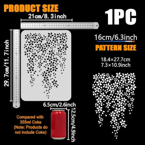 FINGERINSPIRE Wisteria Flower Stencils with a Brush 11.7x8.3Inch Flowers and Vines Painting Stencils Floral Stencil Plant Themes PET Template for Wood Floor Tile Wall Fabric Furniture DIY - color: Wisteria Flower