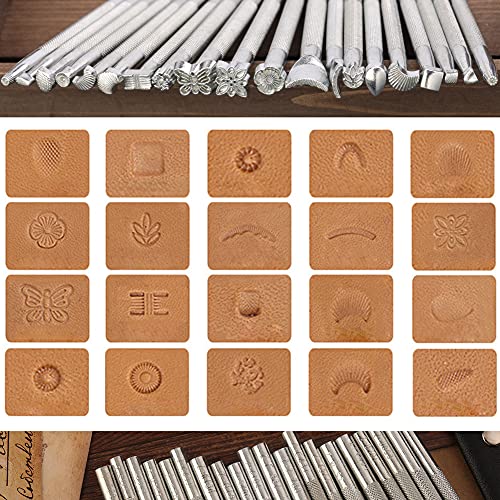 Leather Stamping Tools, Leather Carving Tool Kit, Saddle Making Tools Set | Swivel Knife, Leather Working Hammer, Cutting Knife, Wool Daubers, Frosted Strip for Leather Stamping, Carving - color: Large Set