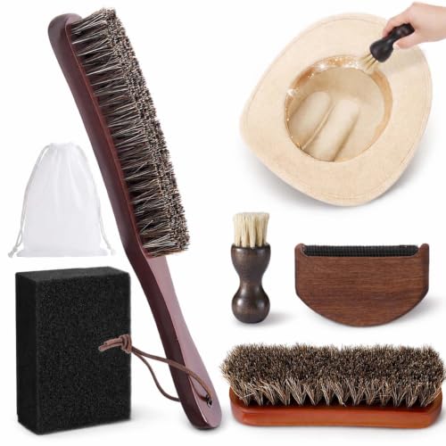 5 Pcs Felt Cowboy Hat Cleaning Brush Set, Horsehair Clothes Shoe Brush Kit