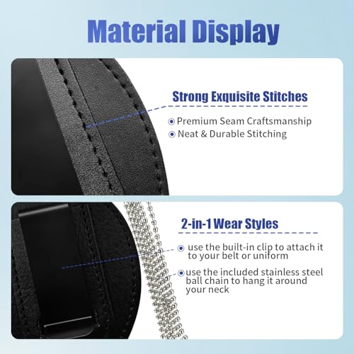 Genuine Leather Police Badge Holder with Belt Clip and Neck Chain | Universal Recessed Heavy Duty Badge Holder for Law Enforcement, Sheriff, Security Officer, Tactical Badge Case for Shield - size: Oval