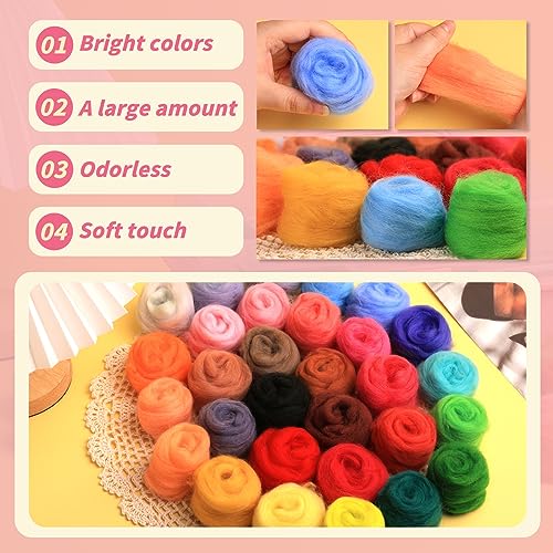 JUPEAN 221 Pcs Needle Felting Kits for Beginners Adults Wool Felting Kit | 43 Color Needle Felting Wool Roving Needle Felting Supplies with Felting Molds Foam Mat and 4 Sizes Felting Needles - style: Style D