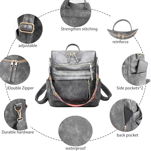 Women's Fashion Backpack Purse for Women Leather Multipurpose Design Ladies Shoulder Bag Travel bag Satchel Handbags - color: Grey
