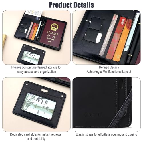 2 Pack Oil Wax Leather Passport Holder, Cross Strap RFID Blocking Travel Wallet, Slim Card Organizer, Document Case for Travelers and Business Trips, Black