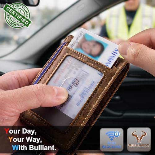 BULLIANT Slim Magnetic Leather Pocket Wallet Bill Holder 10Cards For Men | RFID Blocking | Easy Access | Gift Boxed - color: Tiger Eye8865