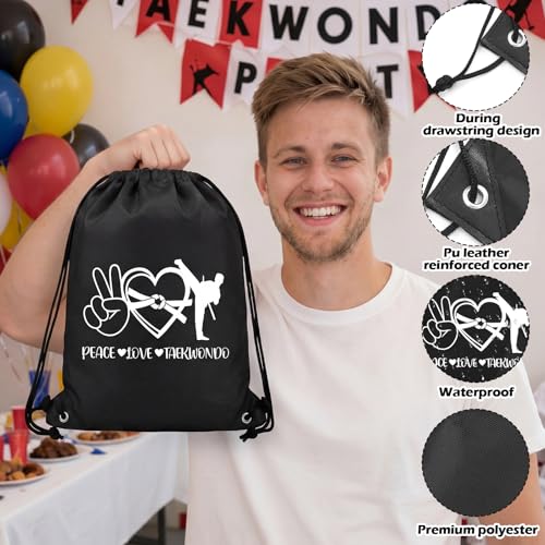 30 Pcs Taekwondo Martial Arts Party Favors Taekwondo Martial Arts Gifts Bags Bulk Karate Drawstring Backpacks for DIY Adults Sports Party Supplies - style: Taekwondo
