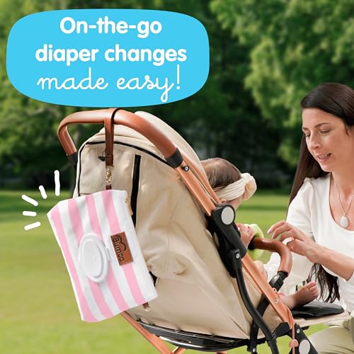 Bumco Portable Diaper Clutch Bag with Built-In Baby Wipes Dispenser (Pink) | Airtight refillable wet wipes dispenser container. Portable travel pouch holder for quick baby cleanups on the go. - color: Pink