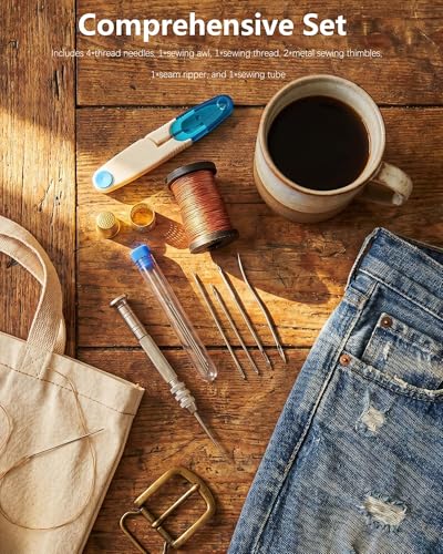 Leather Repair Sewing Kit with Thread Needles, Sewing Awl, Sewing Thread, Seam Ripper - for Leather Crafters, DIY Enthusiasts,Hand Stitching Sofa,Car Seats, Backpack and More (Black) - color: Black