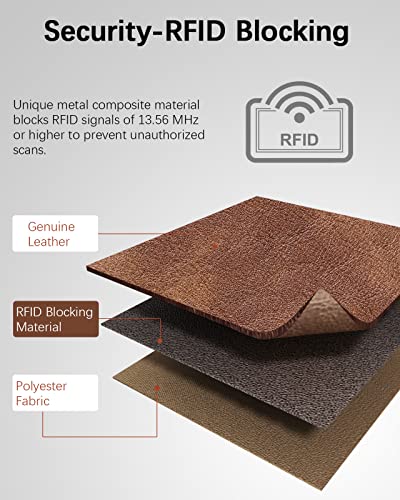 BOSTANTEN Womens Leather Wallet RFID Large Capacity Credit Card Holder | 4 ID Windows, 16 Card Slots, Zipper Coin Pocket, Clutch Wallet, Long Bifold, Ladies Gifts, Grey Brown - color: B-Vegan Brown
