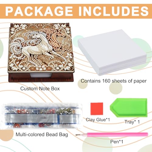 JISHSHAY Diamond Painting Note Box Horse Diamond Art Sticky Note Holder Gem Art Notecard Box Gem Painting Mosaic Kits for Adults Embroidery Kit Memo Pad Holder, Contains 160 Sheets of Paper - color: Horse